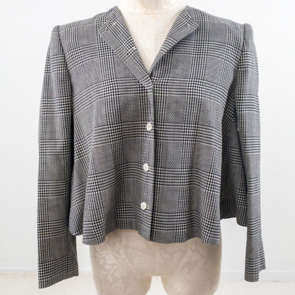 Vintage 80s 4 Wool Houndstooth Print Swing Blazer - Picture 2 of 11